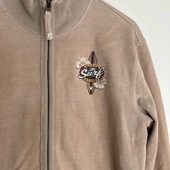 DISNEY Parks “Mickey Surf Festival” Thick Khaki Zip Up - Picture 2 of 4